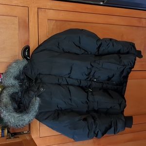 Banana Republic Black Puffer Faux Fur Hooded Jacket Coat Medium